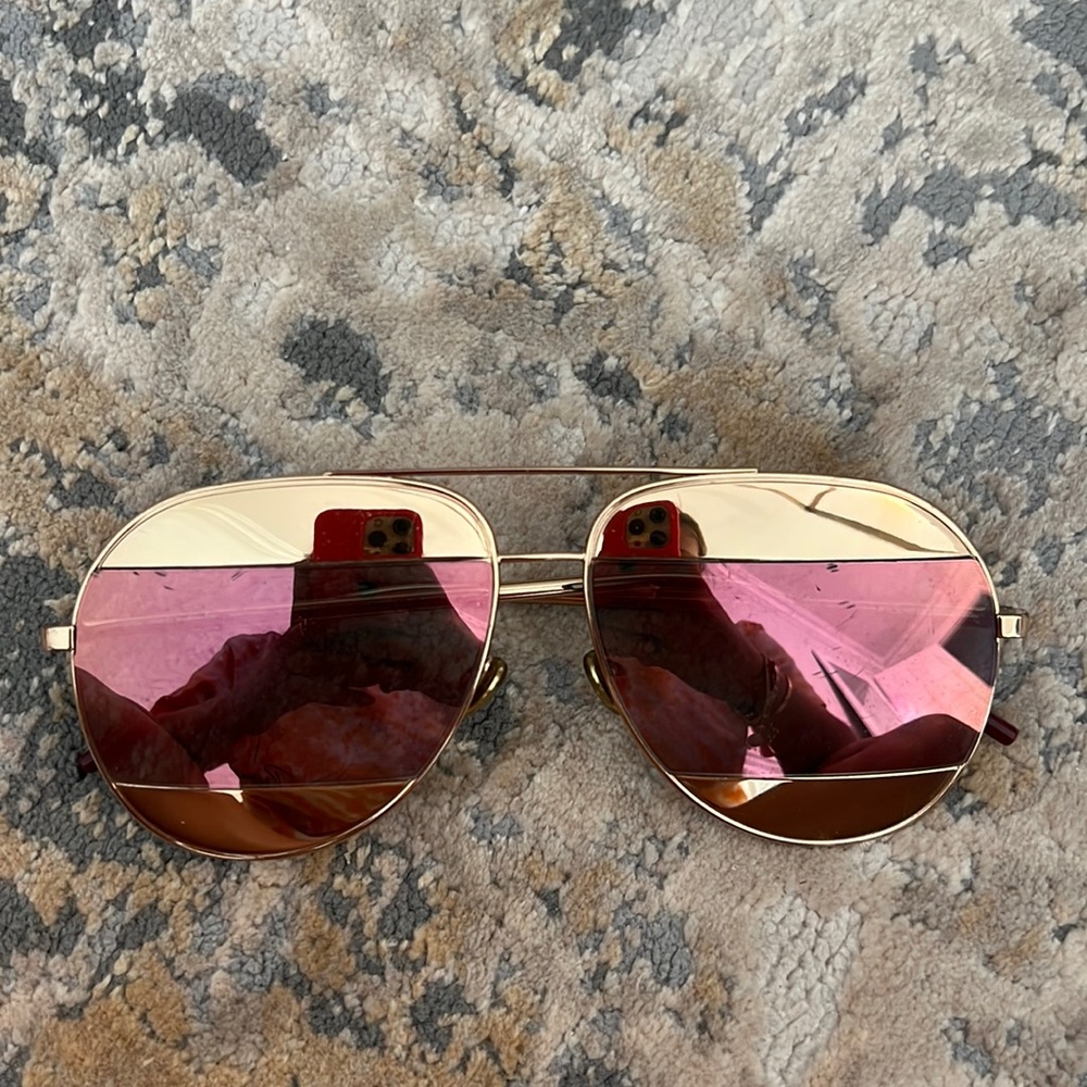 Pink and gold Christian Dior sunglasses with box.
